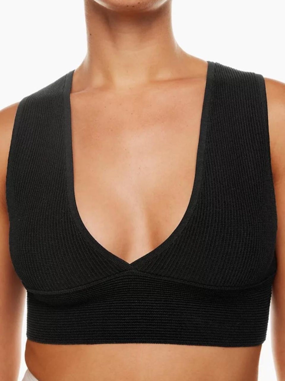 Aritzia Babaton Sculpt Knit V-Neck Cropped Tank Black